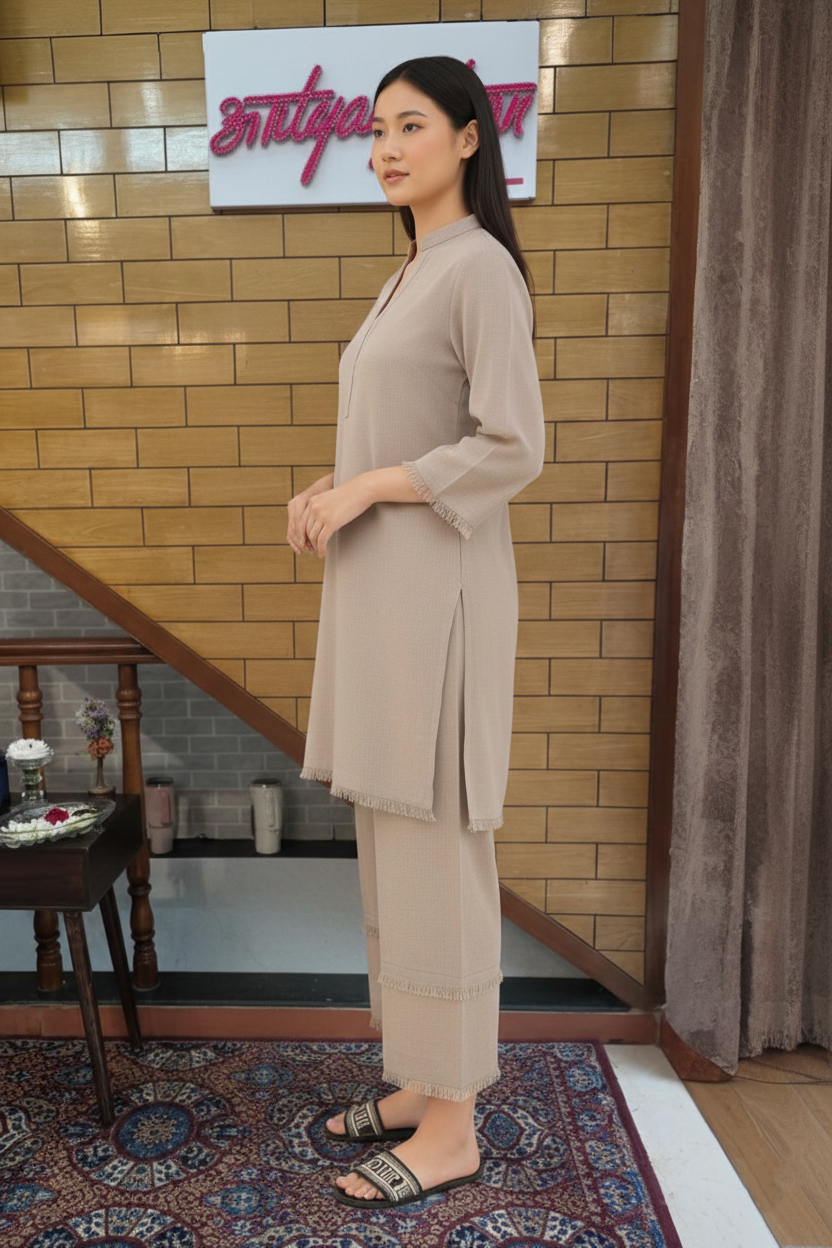 Minimal Sand Linen Kurta & Wide-Leg Pants Set