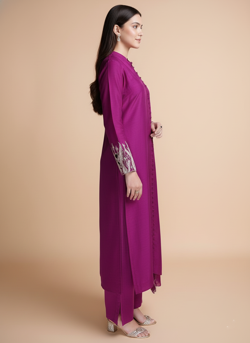 Pure Silk Suit with Cut Work and Resham Embroidery