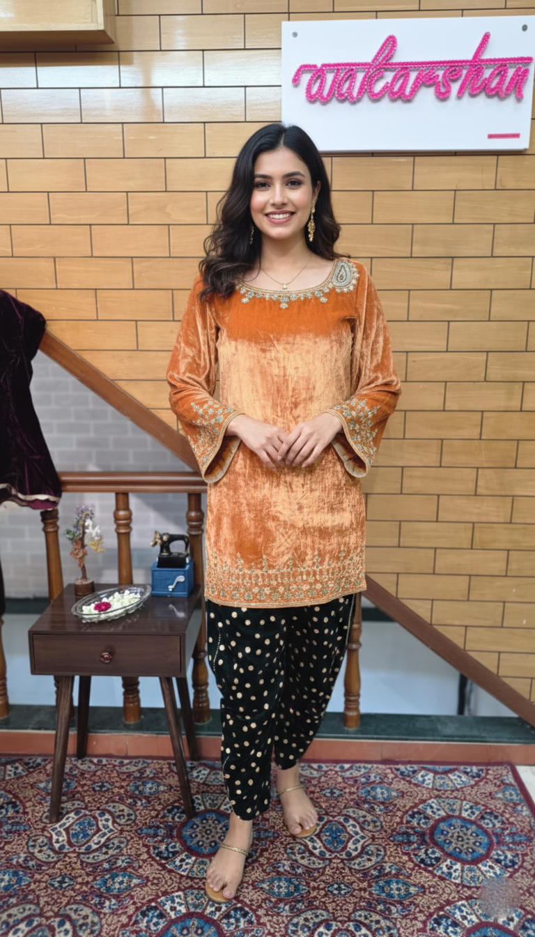 Royal Silk Velvet Suit with Exquisite Zardozi Handwork