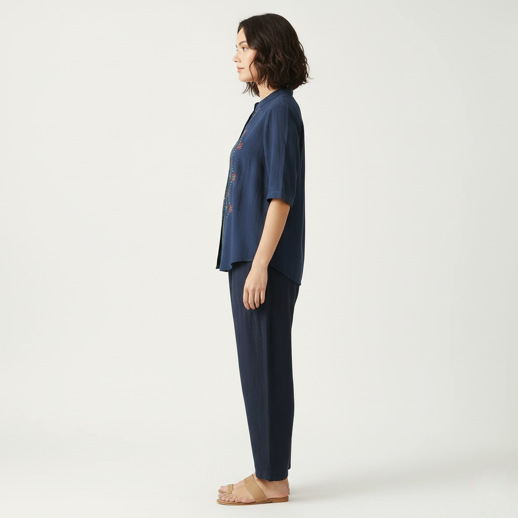 Relaxed-Fit Cotton Top with Geometric Resham Work