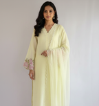 Pastel Yellow Chanderi Suit with Floral Resham Embroidery