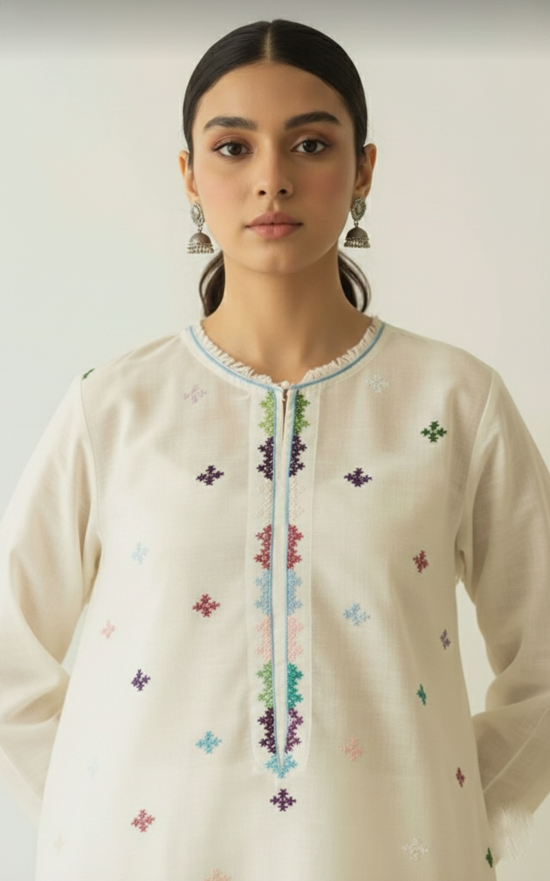 Pure Cotton Suit Set with Resham Detailing