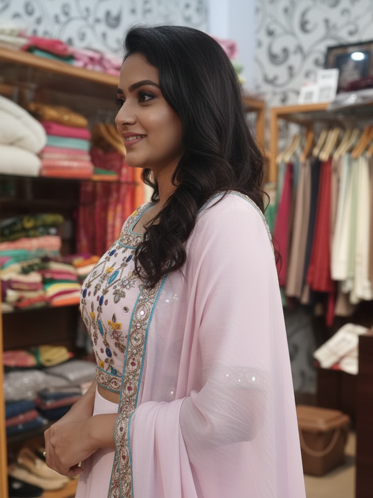 Elegant Blouse Skirt in Flowy Georgette with Stone Detailing