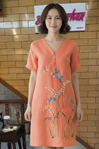 Coral Blossom Embroidered Shift Dress
