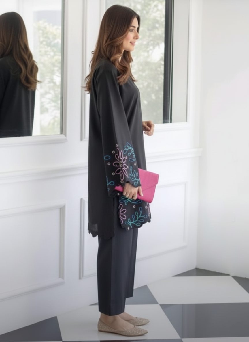 Cotton Suit with Intricate Resham Cut Work Embroidery