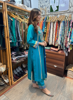 Designer Crepe Pants Set Embellished with Fine Aari Work