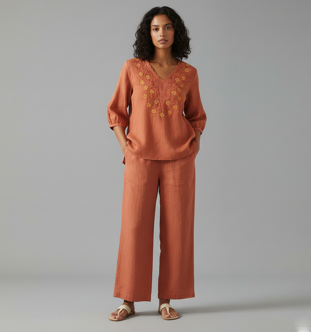 Malmal Cotton Co-Ord set featuring Intricate Resham Embroidery