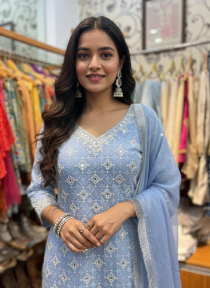 Pearl and Cutdana Embellished Georgette Suit Set