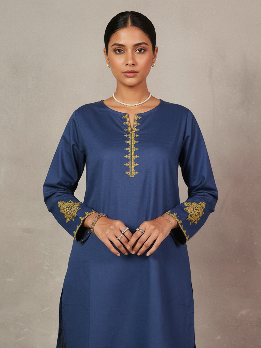 Hand-Embroidered Resham Cotton Suit