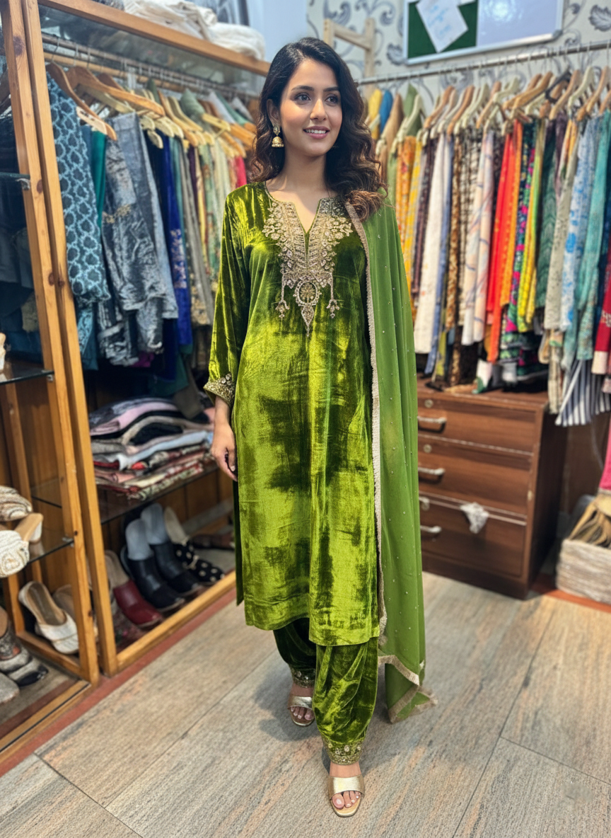 Velvet Pakistani Suit with Opulent Zardozi Embroidery