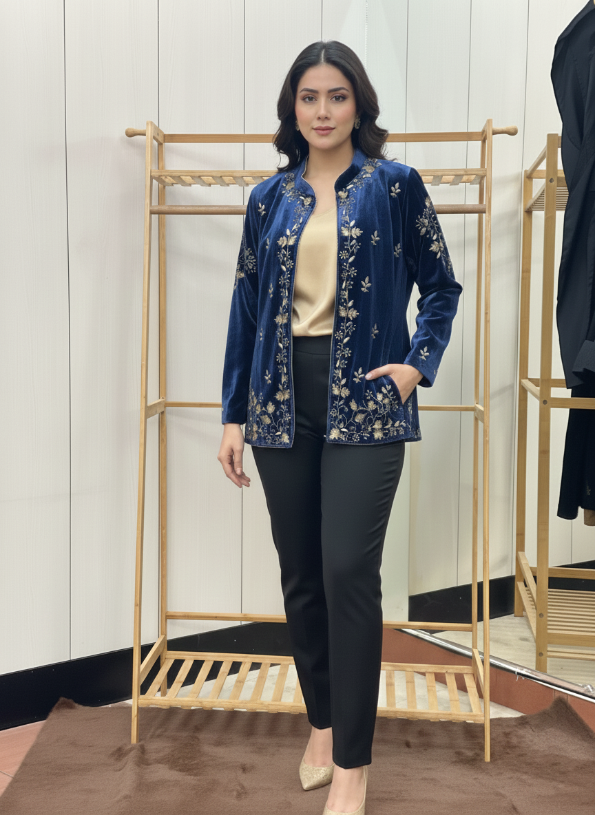 Regal Silk Velvet Jacket with Intricate Zardozi Embroidery