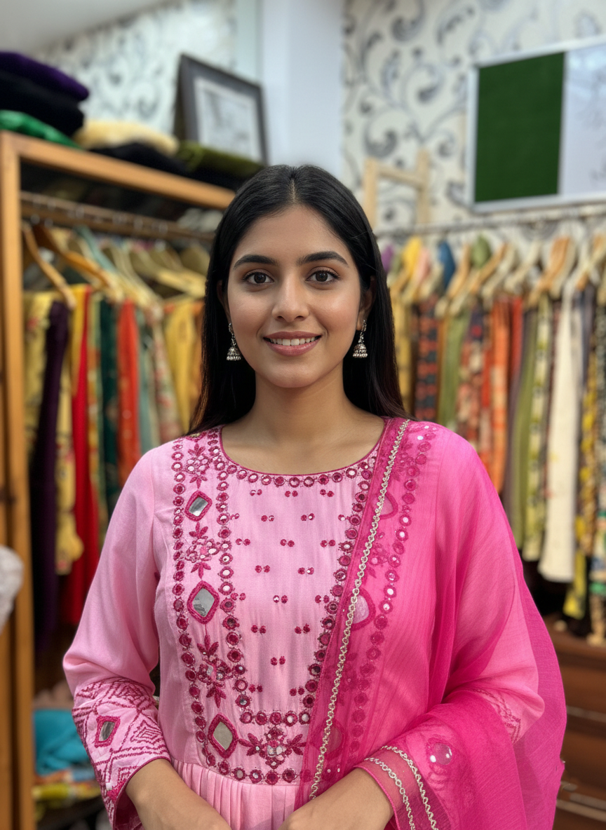 Chiffon Kalidar Suit with Elegant Mirror Work