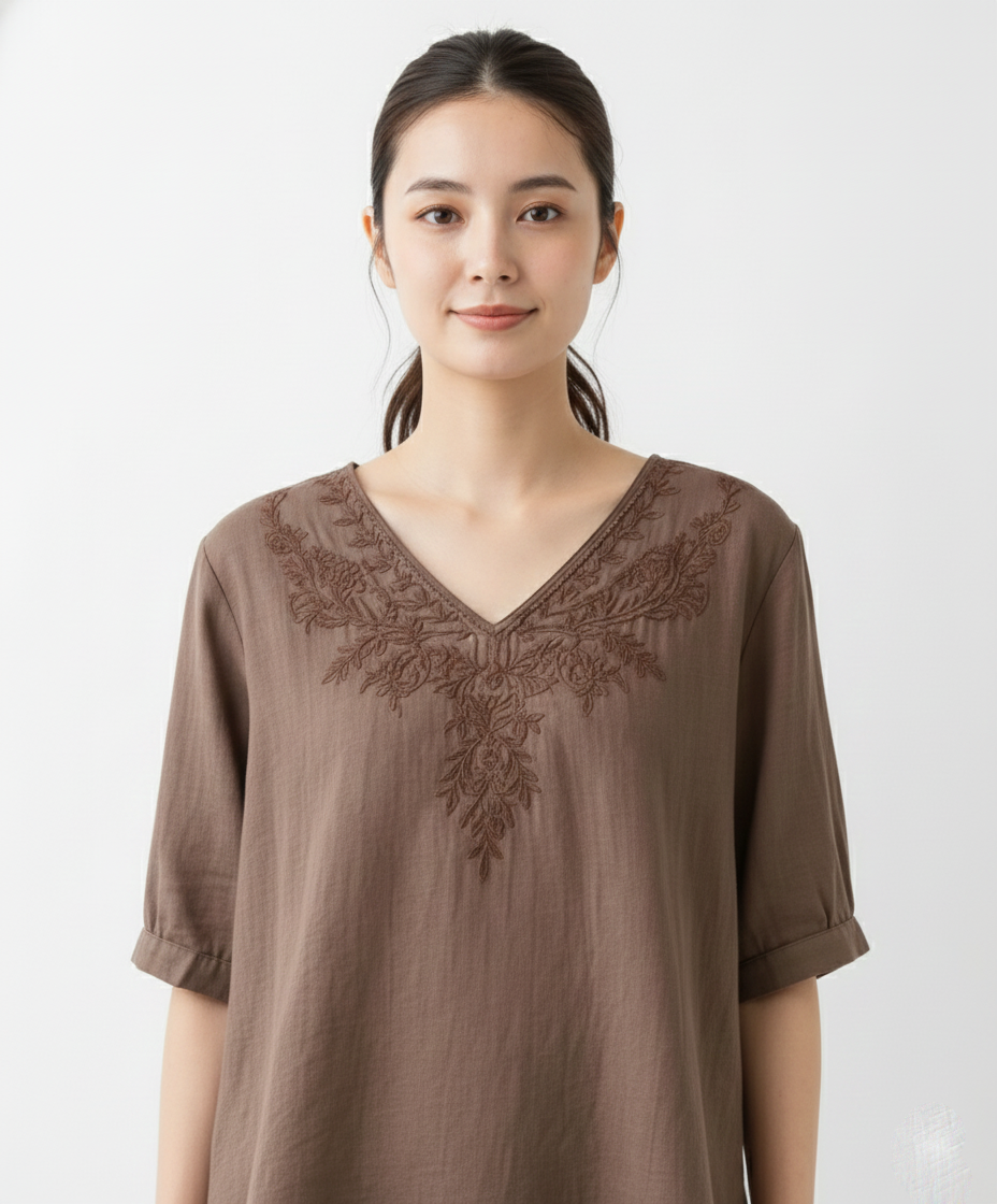 Lightweight Cotton Top Featuring Intricate Resham Embroidery