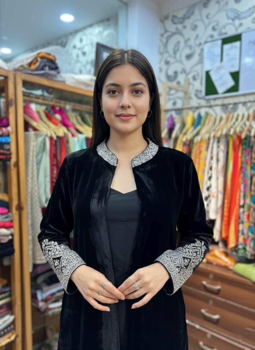 Luxurious Silk Velvet Long Suit with Heavy Zardozi Work