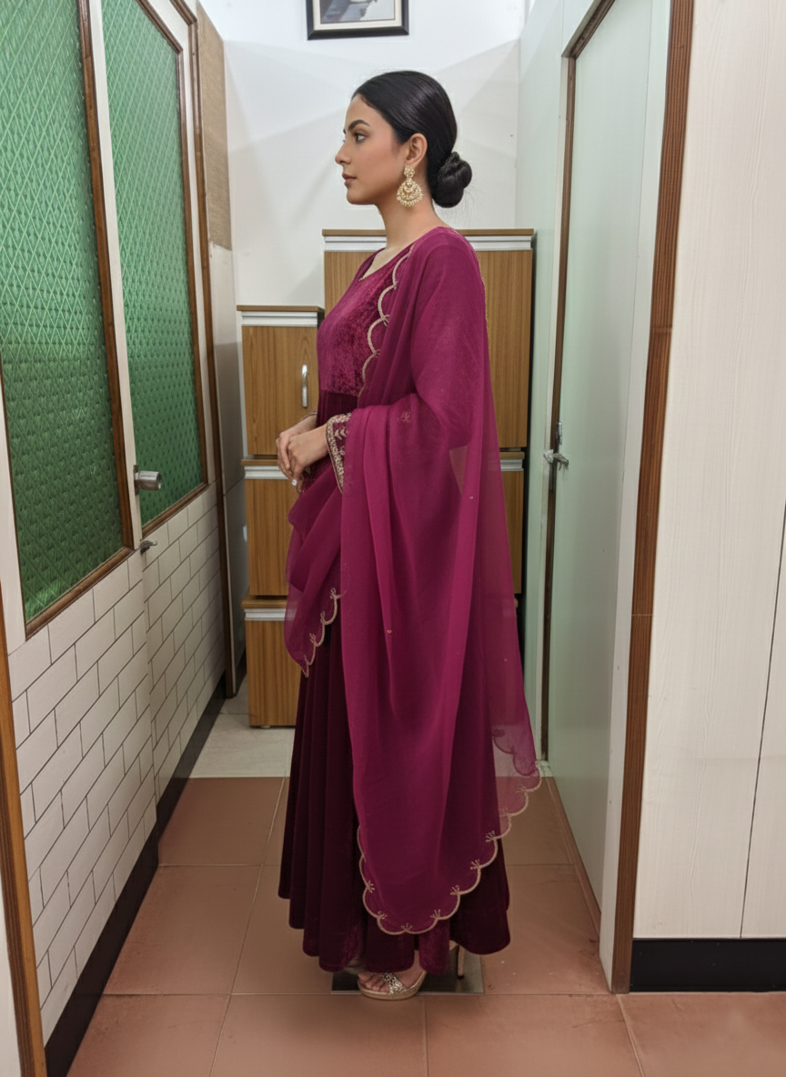 The Regal Silk Velvet Anarkali Set & Organza Dupatta