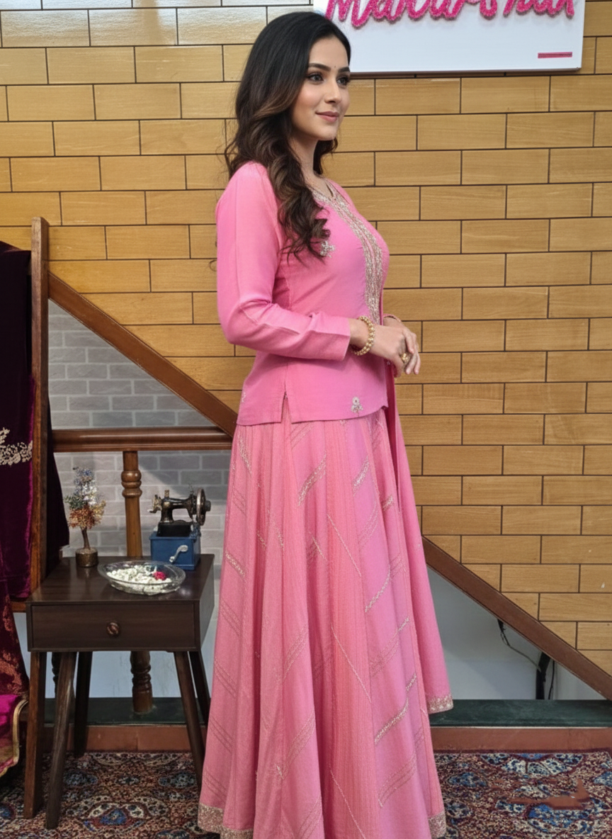 Shimmering Tissue Ensemble: Skirt and Corset with Detailed Sequence Work