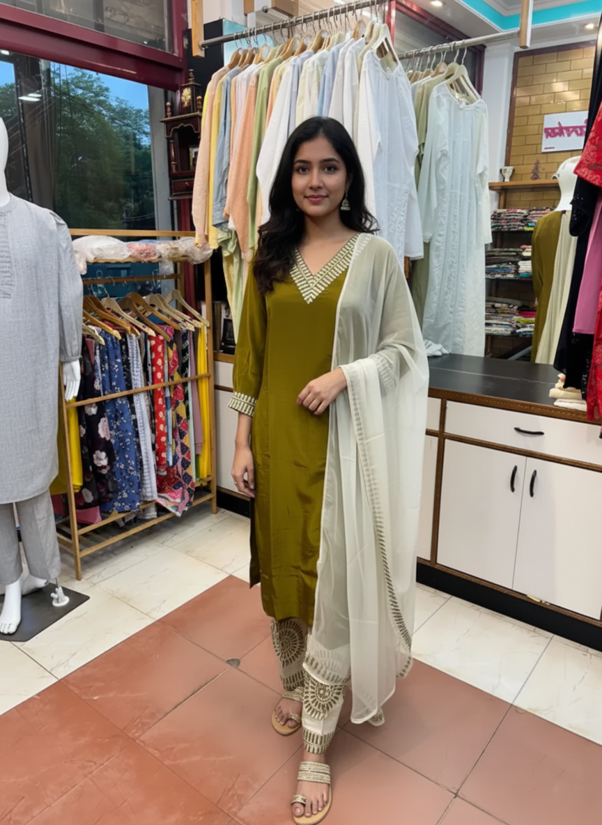 Silk Suit with Delicate Resham Work and Sheer Organza Dupatta