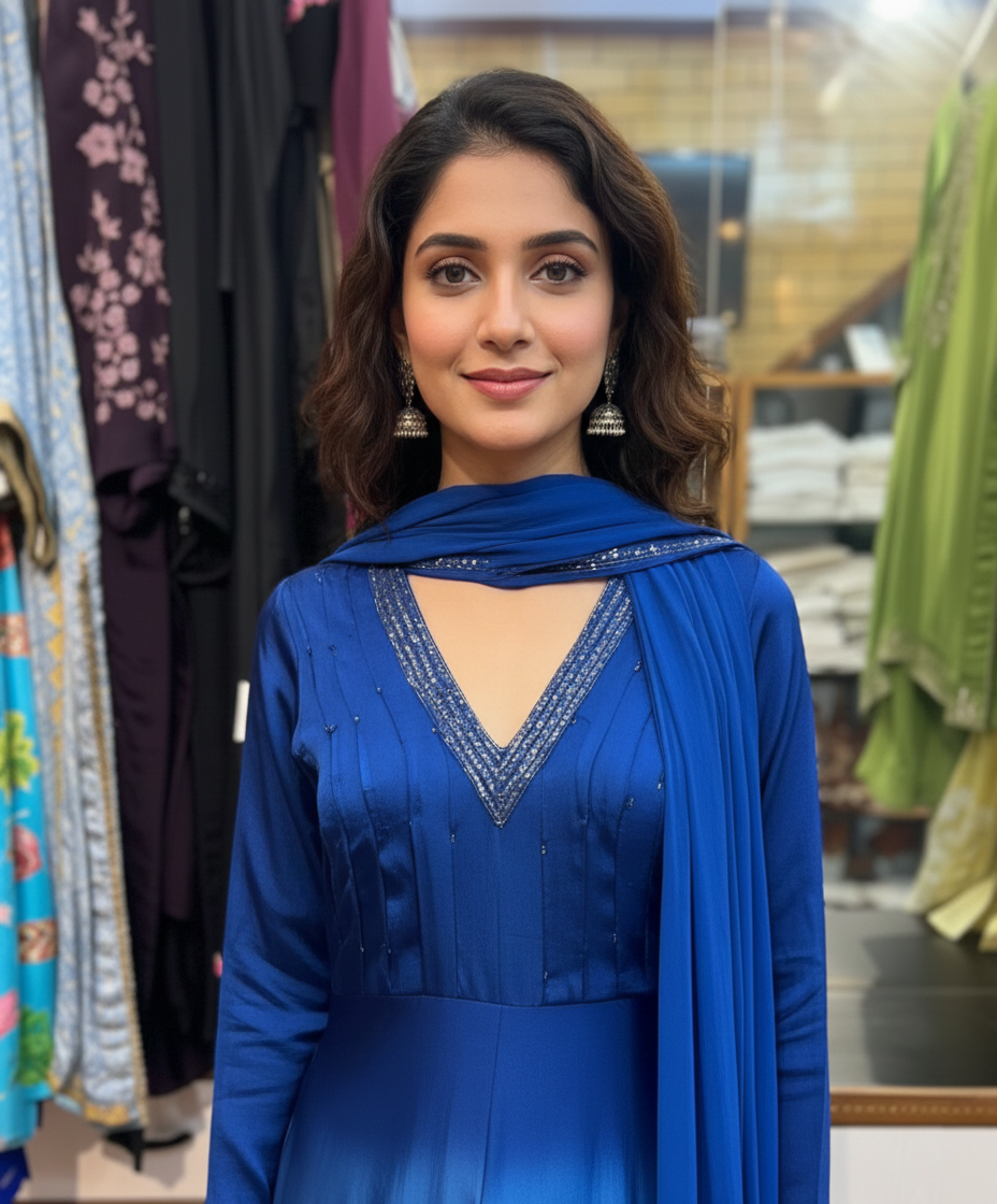 Luxurious Ombre Modal Satin Suit Set with Detailed Cut Dana