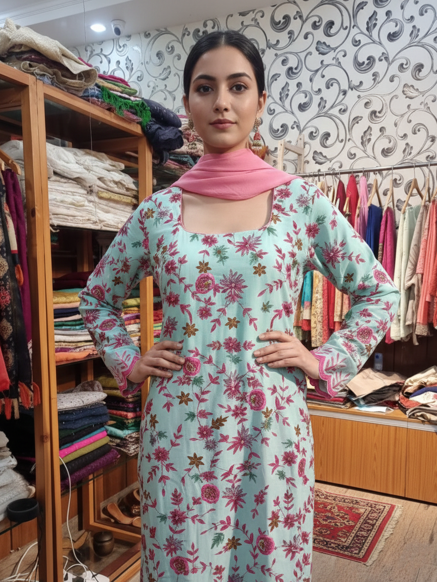 Organza Suit with Resham and Sequin Embroidery