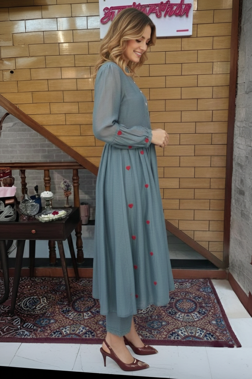 Serene Blue Artisan Kurta & Pant Set