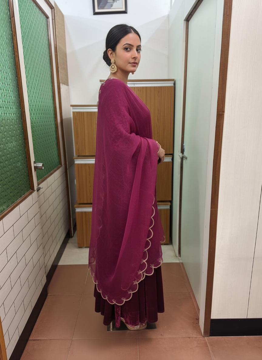 The Regal Silk Velvet Anarkali Set & Organza Dupatta