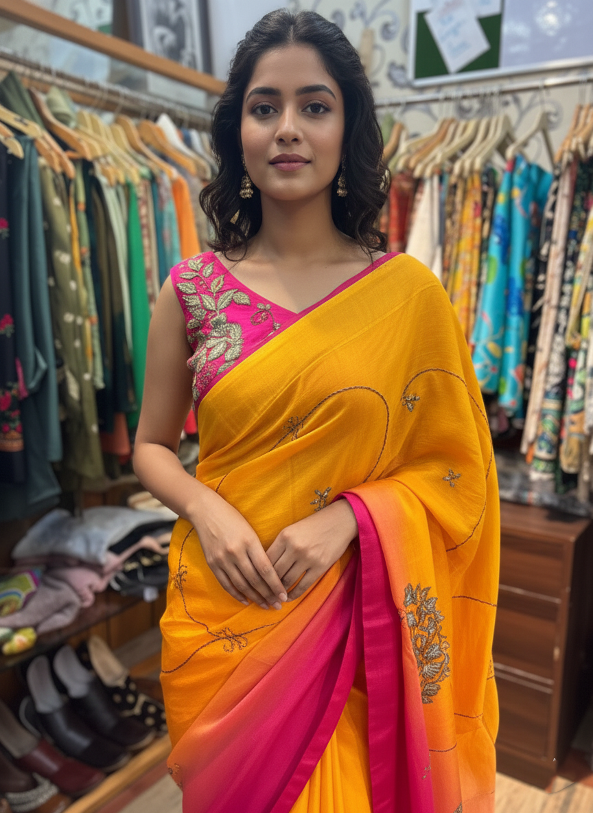 Georgette Ombre Saree with Cutdana and Sequin Embroidery