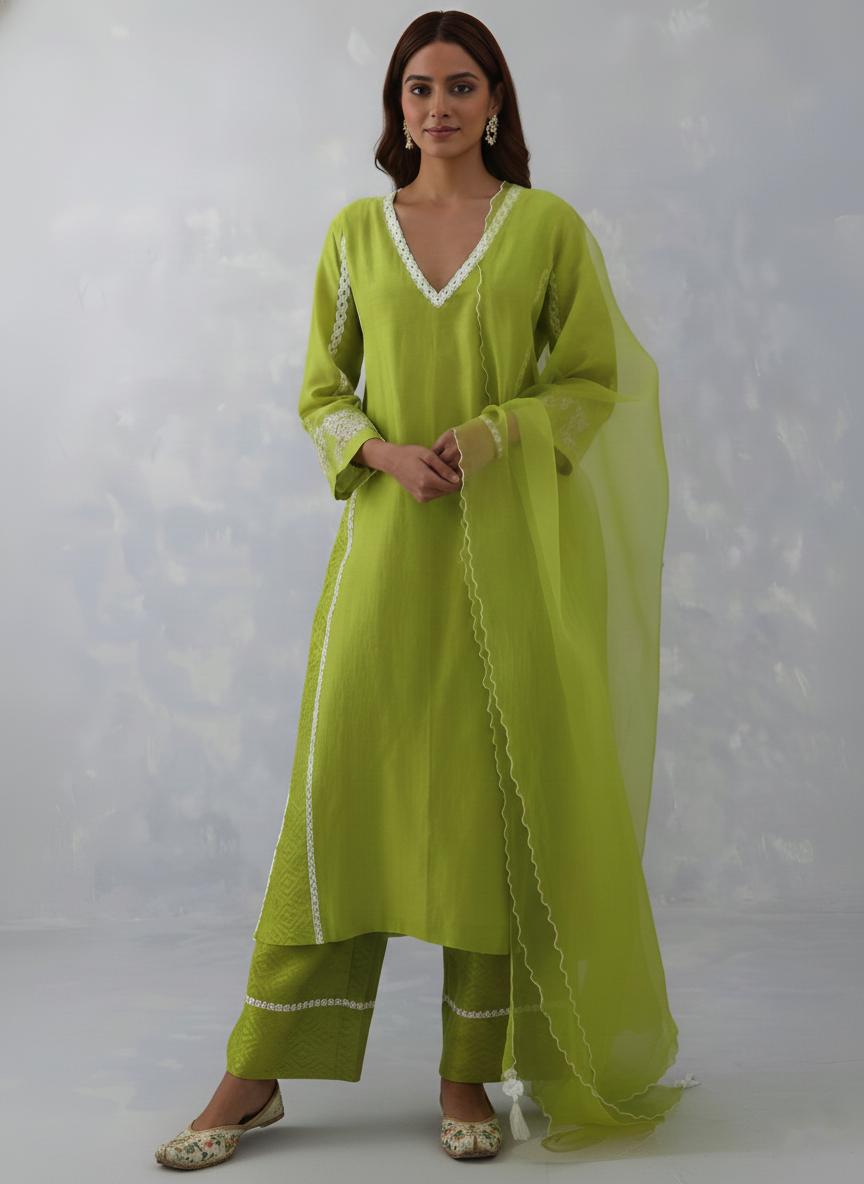 Modal Cotton Suit with Scalloped Organza Dupatta