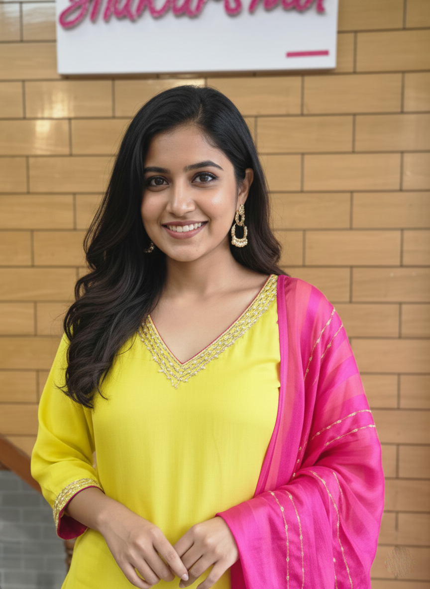 Elegant Crepe Ensemble with Pearl Embroidery