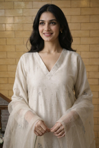 Soft Beige Embroidered Traditional Kurta Set