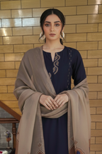 Midnight Blue Embroidered Kurta Set with Beige Organza Dupatta