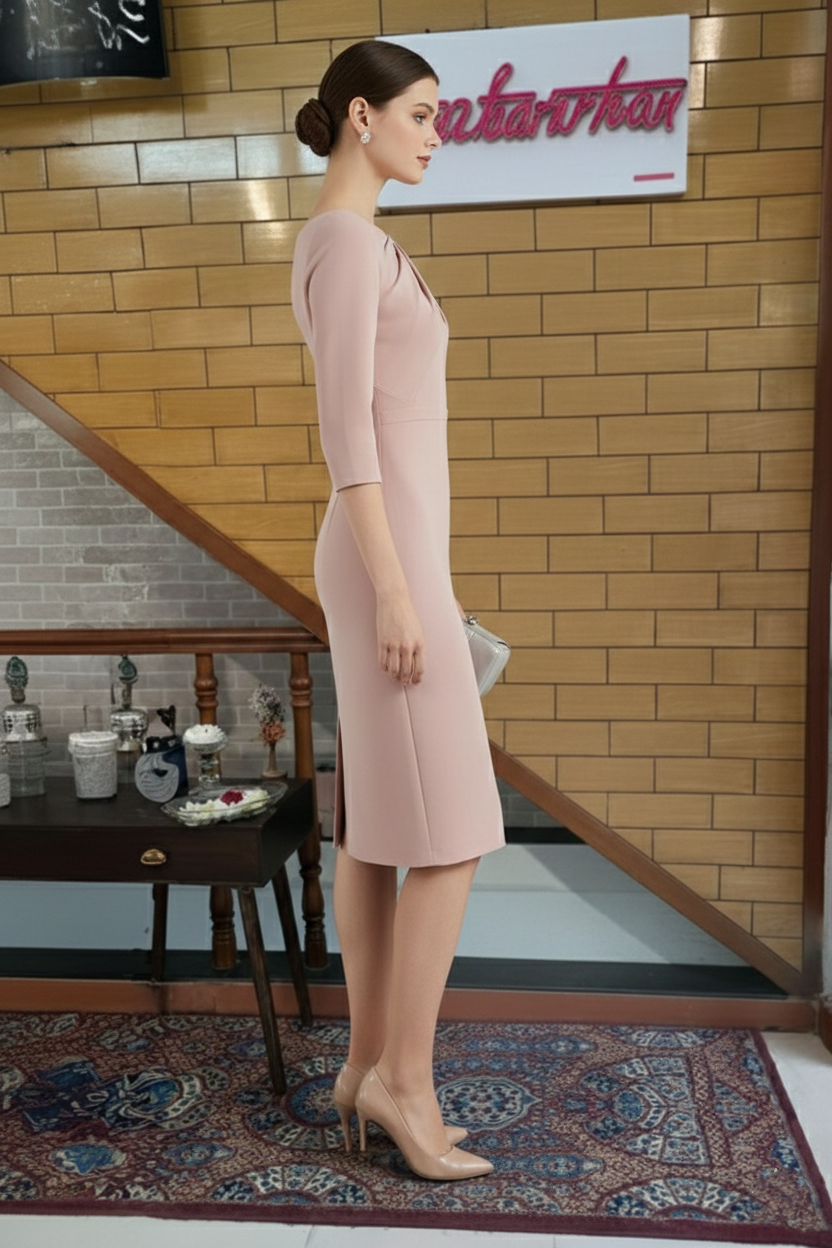 Powder Pink Twist-Neck Bodycon Dress