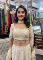 Embroidered Georgette Skirt & Blouse Set with Contrast Ban Dupatta