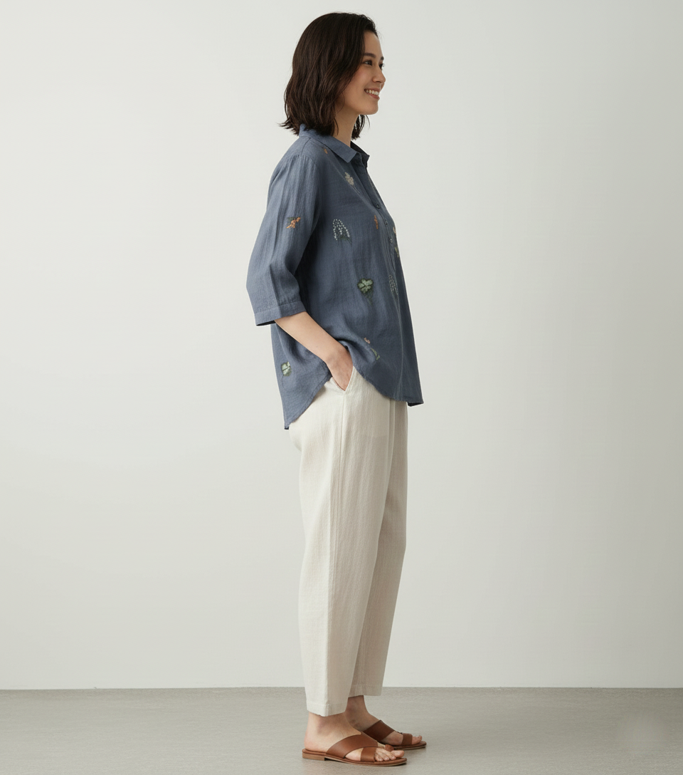 Casual Cotton Blouse Featuring Traditional Resham Work