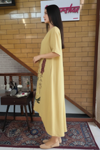 Mustard Meadow Embroidered Casual Midi Dress