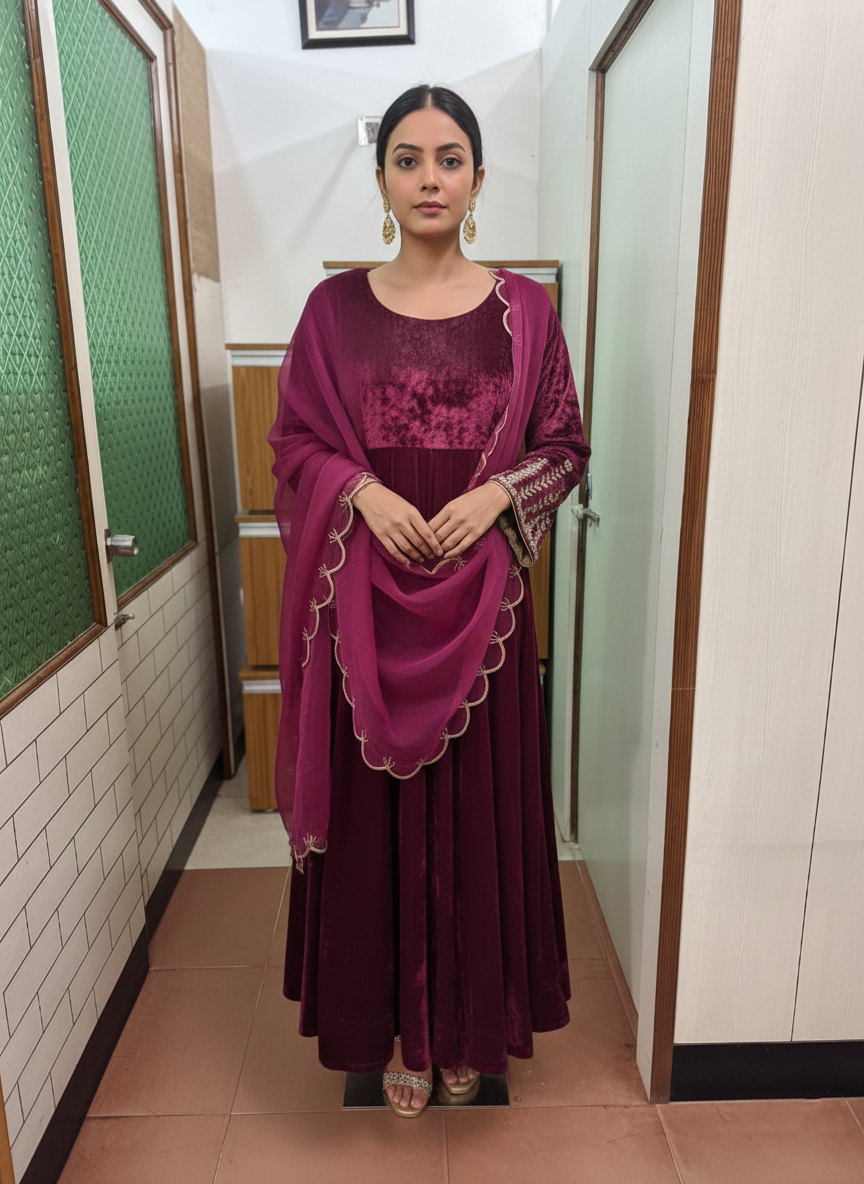 The Regal Silk Velvet Anarkali Set & Organza Dupatta