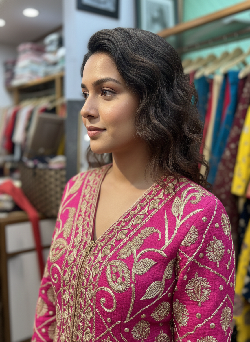 Regal Raw Silk Jacket with Intricate Zardozi Work