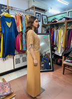 Embroidered Georgette Jacket, Blouse & Skirt Set with Sequence and Beads Work