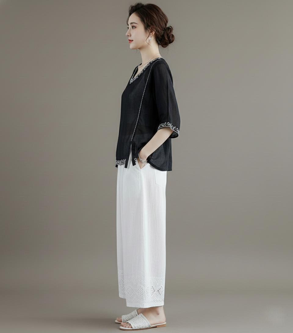 Resham Embroidered Cotton Top