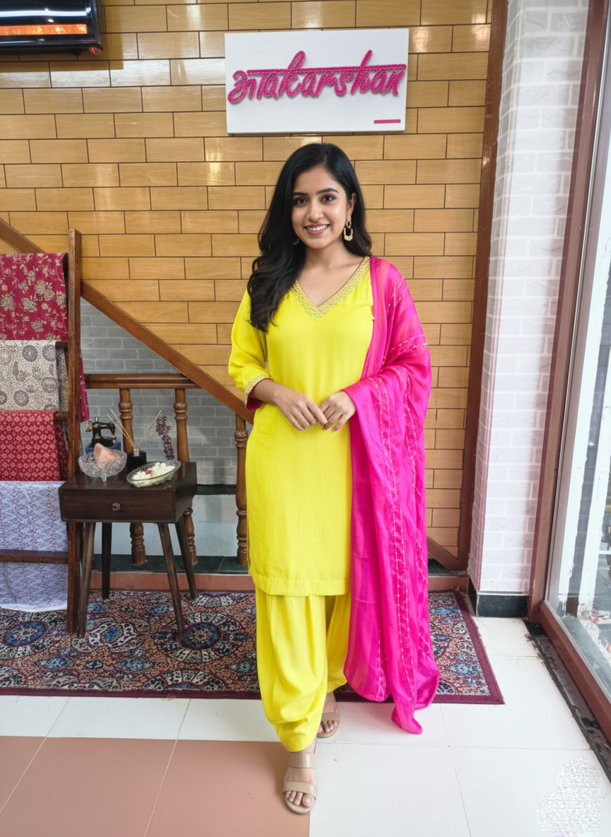 Elegant Crepe Ensemble with Pearl Embroidery