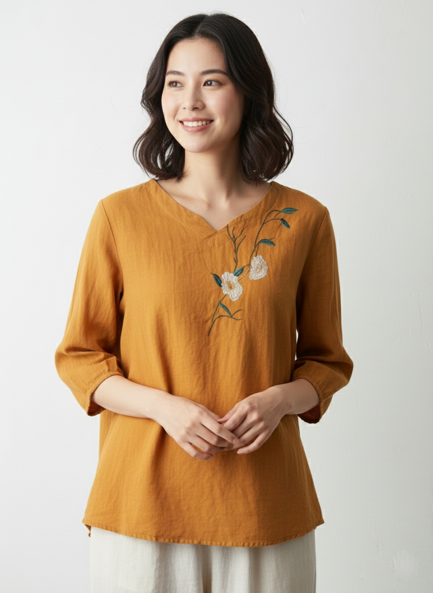 Classic Grace Resham-Embroidered Cotton Top