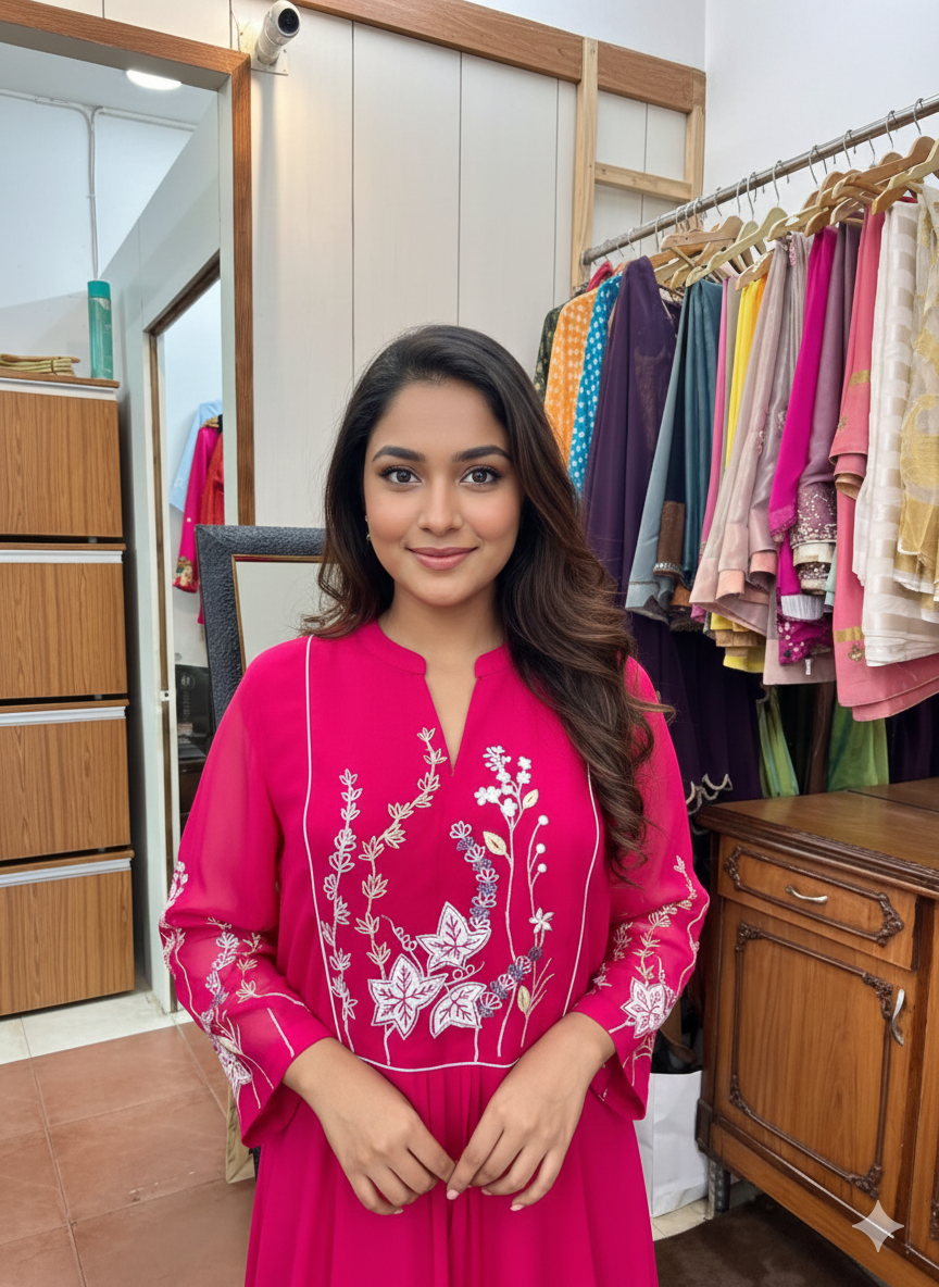 Exquisite Georgette Suit with Intricate Resham Embroidery