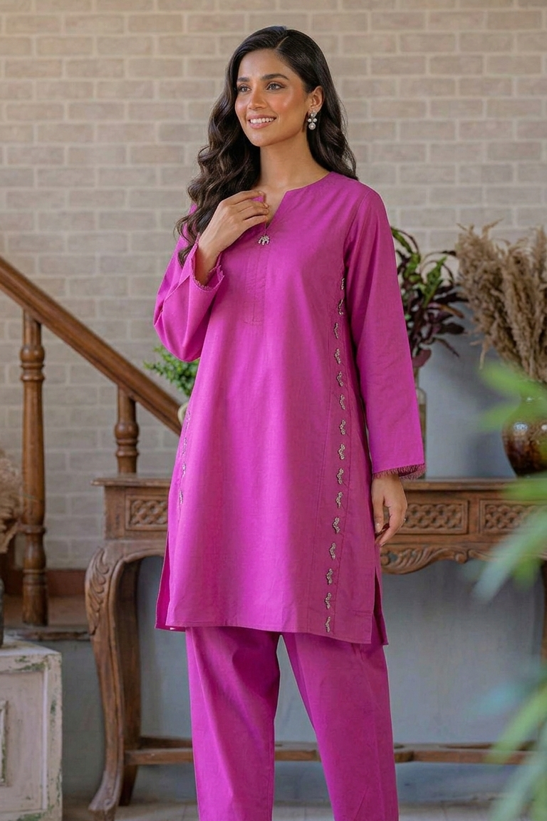 Bold Pink Straight Kurta with Side Detailing