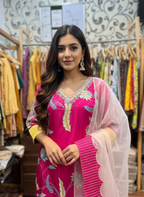 Crepe Pant Suit with Resham and Appliqué Embroidery