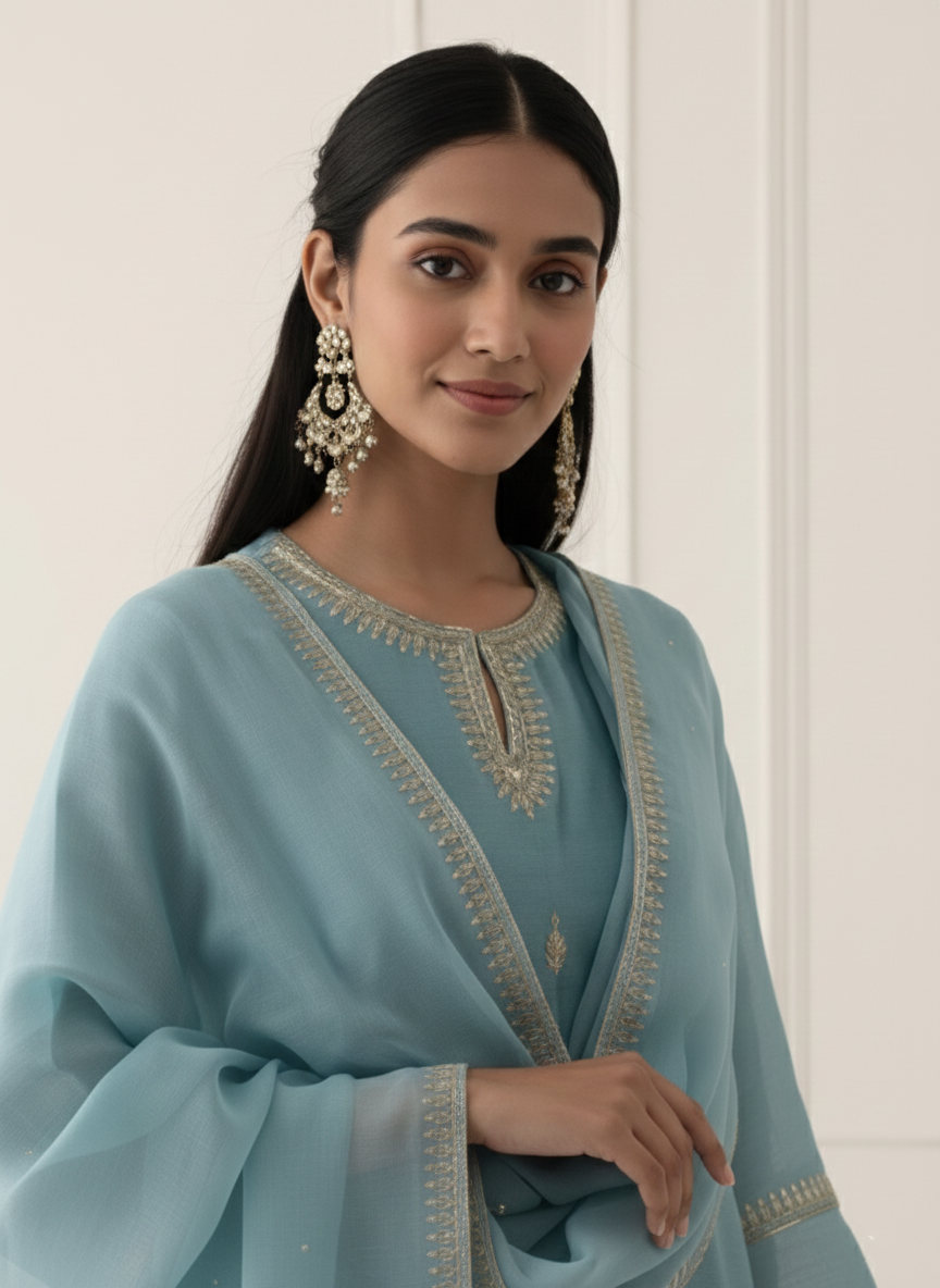 Traditional Chanderi Suit Material featuring Aari and Sequin Detailing