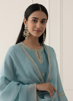 Traditional Chanderi Suit Material featuring Aari and Sequin Detailing