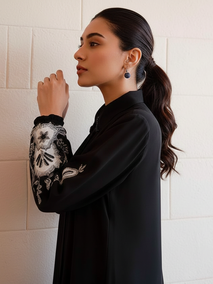 Banana Crepe Co-ord Set with Applique and Bead Work