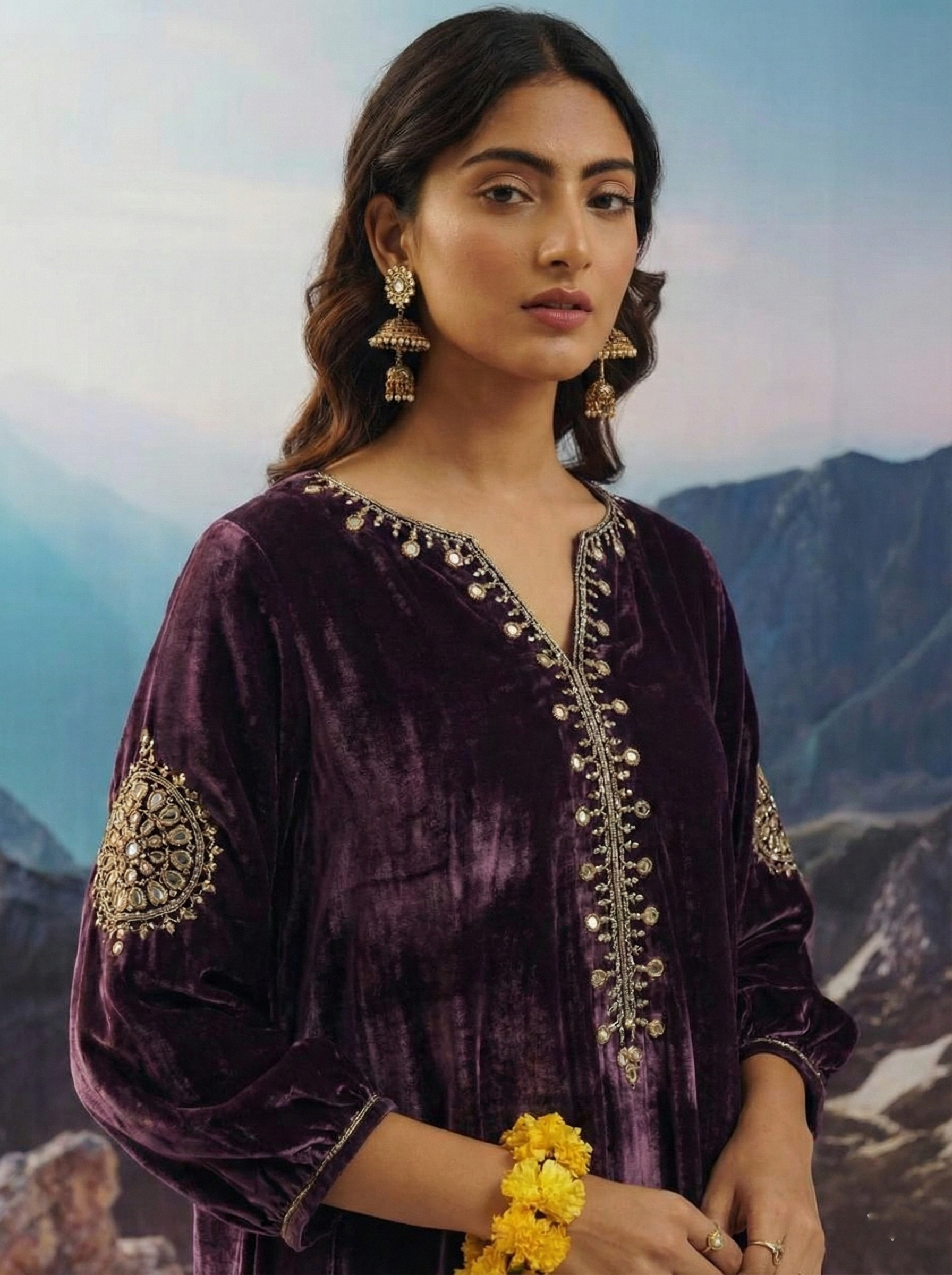 Festive Zari and Mirror Work Velvet Suit