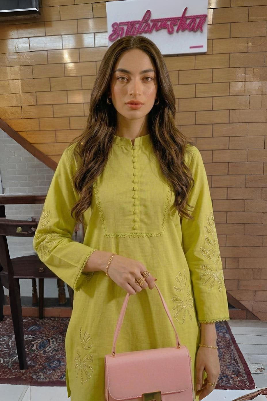 Lime Green Embroidered Kurta Set with Straight Pants