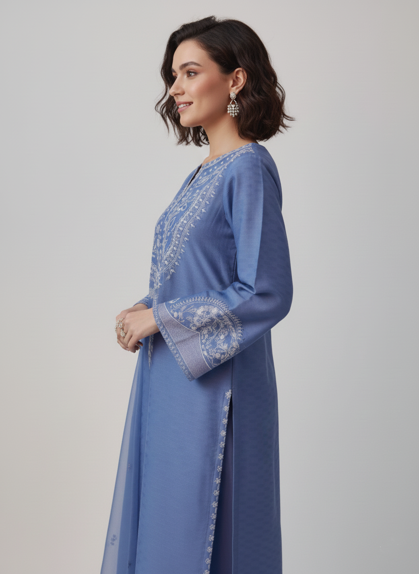 Cotton Chanderi Suit with Fine Resham Work Embroidery