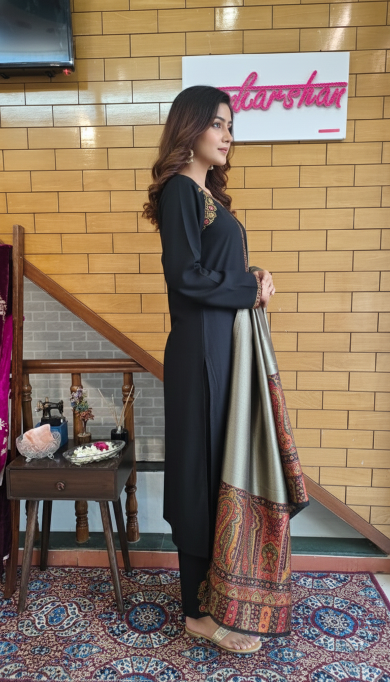 Elegant Pure Pashmina Suit with Resham Embroidery